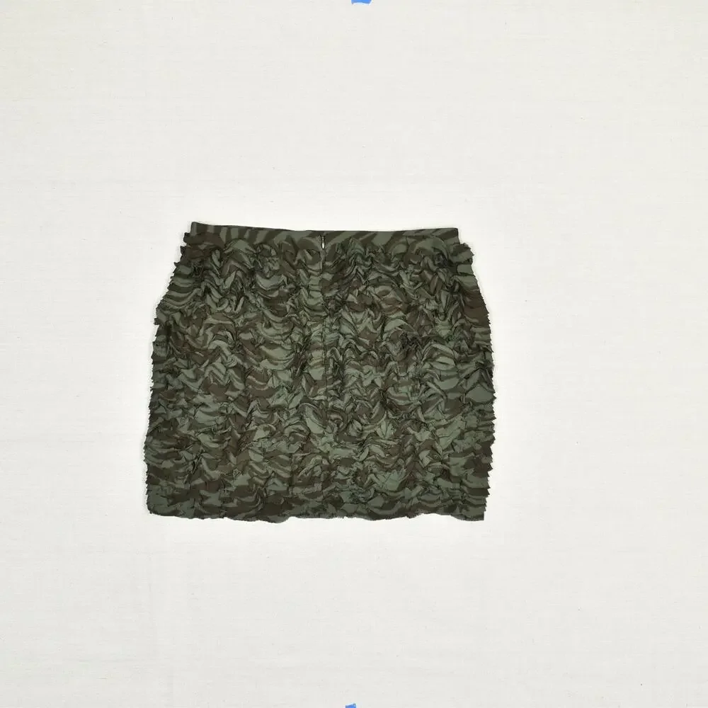 Michael Kors Women Mini Skirt Straight Zip Polyester Green Stripe Size 4 Ruffled
